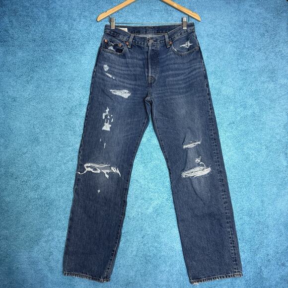 Levi's Denim - Women's Levi's 501 Premium Button Fly Jeans Distressed 28X32 Blue Fits 30x30.5